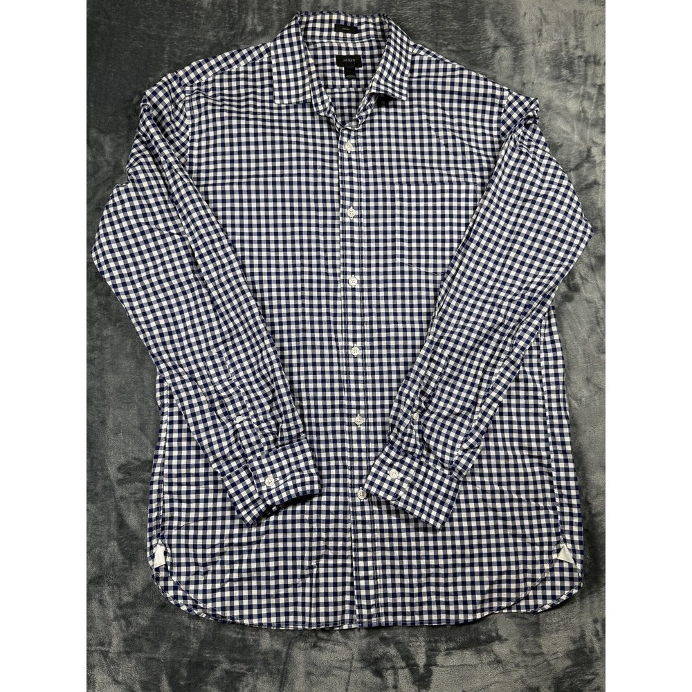 J.Crew Ludlow 120s 2 Ply Shirt Mens Large Navy White Gingham Check Cotton